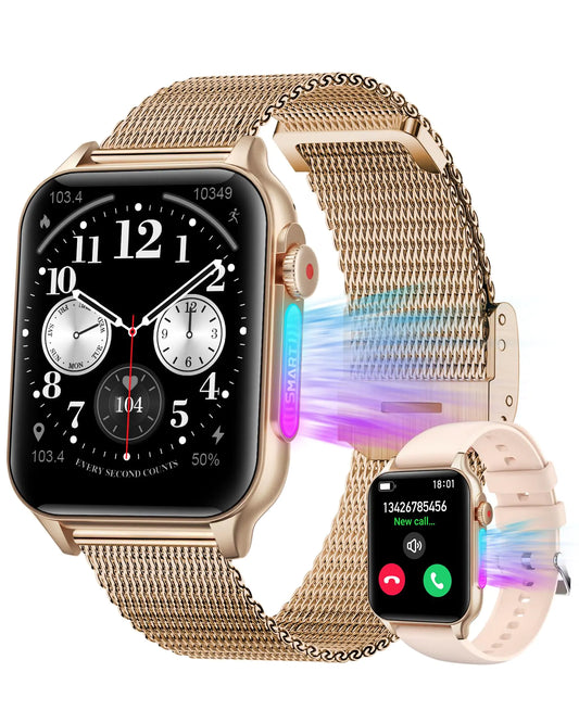 Smart Watch for Women Fitness Tracker: Smartwatch for Samsung iPhone Compatible 1.96" Screen Smart Digital Watches for Android/iOS Phones Answer/Make Call with Smart Light(Gold)
